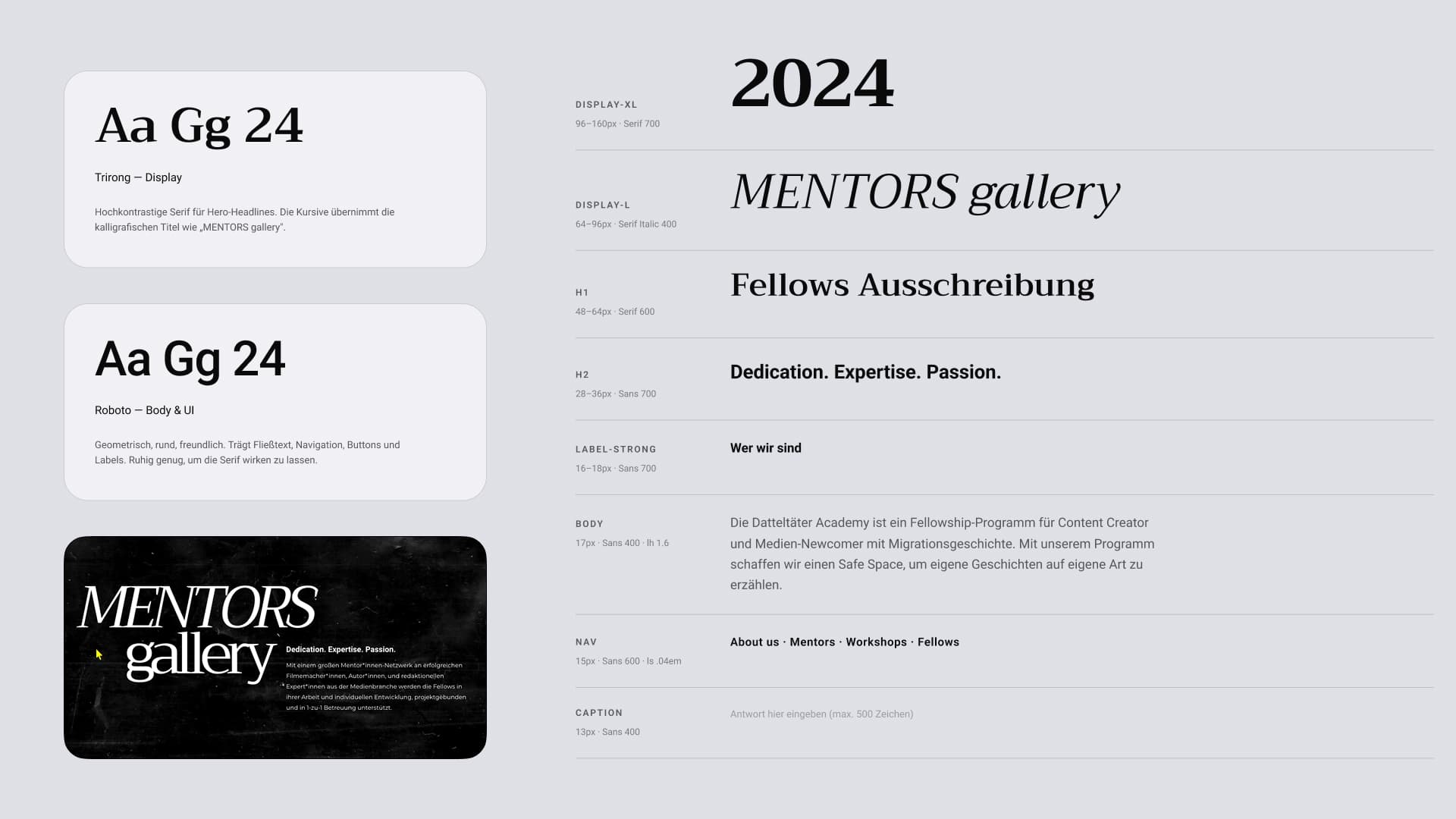 Typografie des Design Systems: Serifen-Display und geometrische Sans