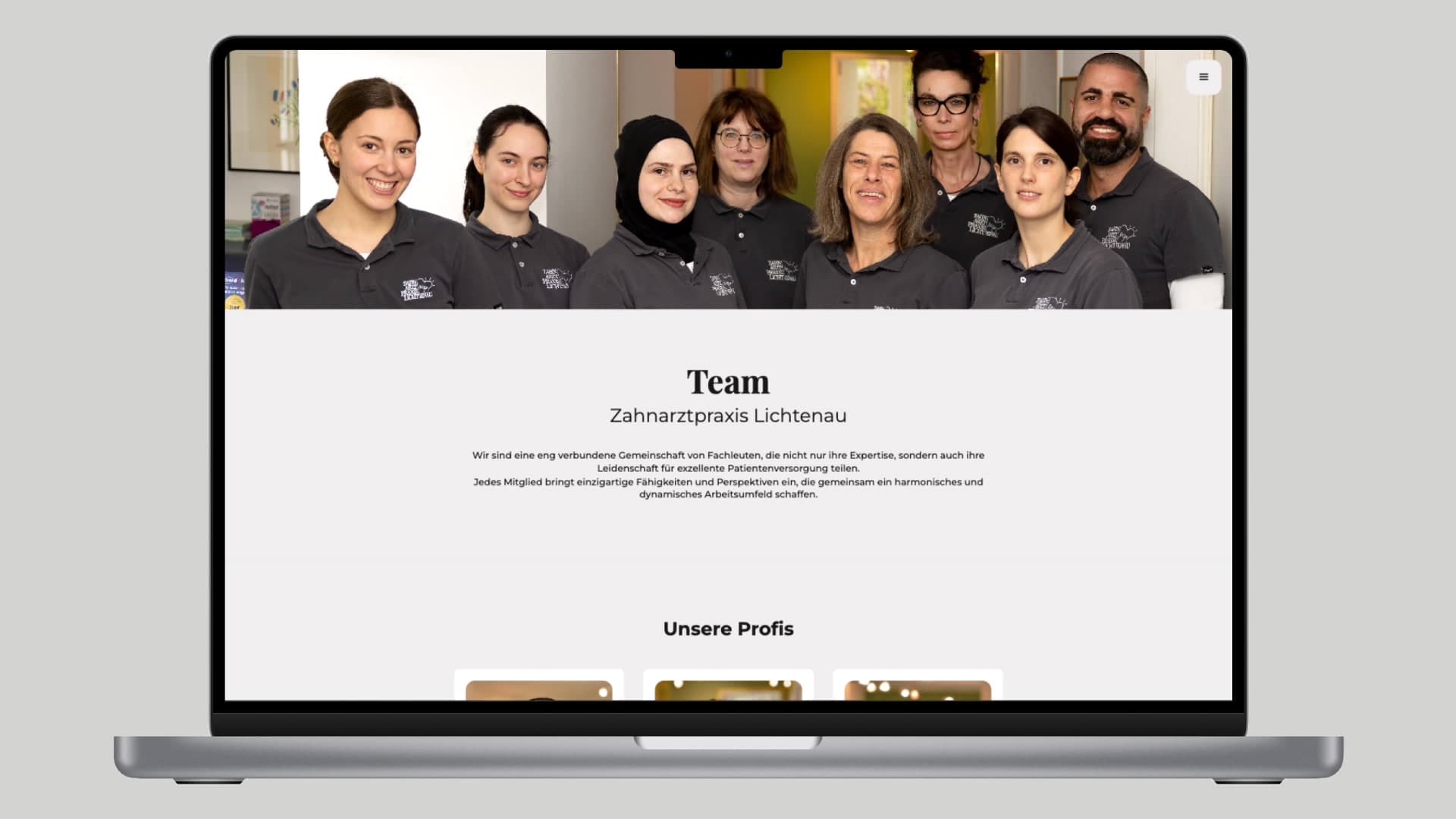 Team-Sektion der Website
